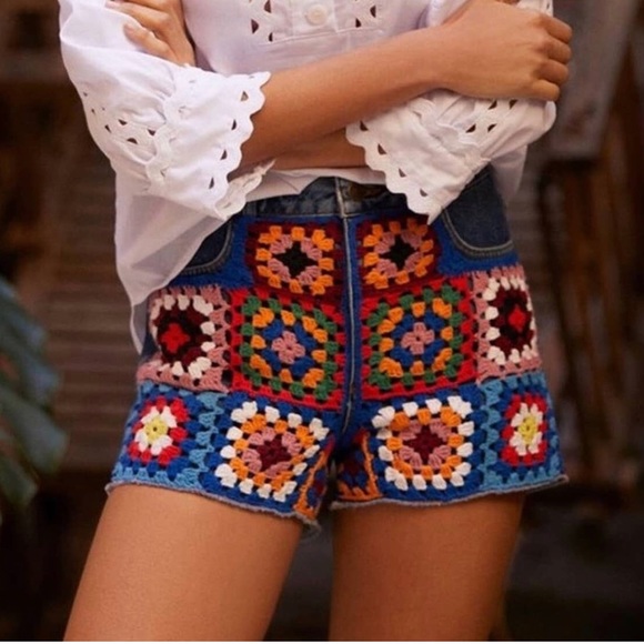 Anthropologie Pants - Anthropologie x Farm Rio Crochet Denim Shorts Size 30 *NWT*